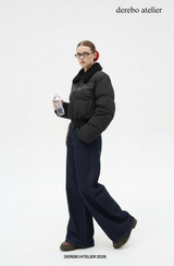 Black beads wool collar short padded coat