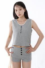 [SET-UP] WAFFLE SLEEVELESS-MINI PANTS SET_MELANGE GRAY