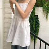 Muke Pintuck Lace String Vacation-Look Sleeveless Dress
