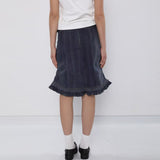 CONFUN 25SS distressed washed lace hem denim skirt