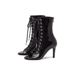 Eyelet Patent Lace-up Open Toe Heel(Black)