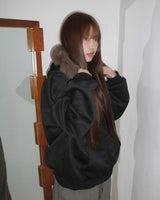 Lahin Printed Oversized Faux Fur Hood Zip-Up