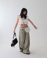 Punching lace pocket layered strap belt