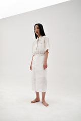 Linen crinkle half shirt, Ivory