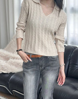 [F/W] Cable v neck kara crop knit(4color)