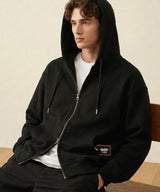 Pocket tag zip-up hoodie [BLACK]