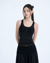 レース スリーブレス[BLACK]
