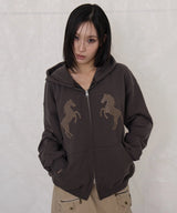 horse hood zip up (dark grey)
