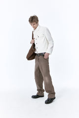 (BASE) CROP DOUBLE FLAP TRUCKER (WHITE)