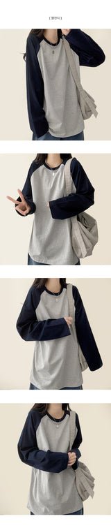 Billy color matching nagrang loose fit long sleeve tee