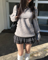 オフショルダーヘジーニット