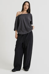Cotton wide banding pants, Black