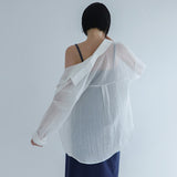 [Kabinz] Crinkled See-Through Roll-Up Sleeve Shirt - 3color