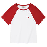 KIRSH プレーンカラーミックスラグランクロップ Tシャツ【レッド】