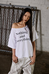 Lettering Oversized One-Shoulder T-Shirt - White
