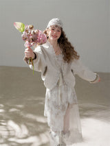 Lace Trim Embroidery Cream Spring Jacket Soft Feminine Casual Outer