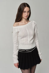 Rosy cake cable knit, White