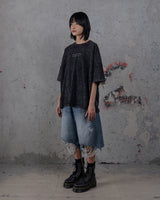 HIERARCHY STUDIOS TYPEWRITER - ウォッシュドブラックタイプライターロゴワイドTシャツ