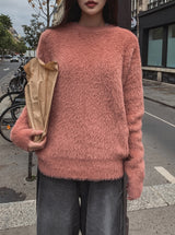 Blow angora round knitwear