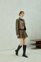 MOLLY LEATHER PLEATS SKIRT PANTS / BROWN
