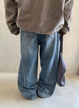 [unisex] Sieon Pocket Curved Wide Denim Pants