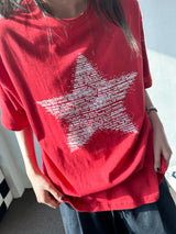 バーコード スター ドット グラフィック オーバーサイズ Tシャツ 3カラー