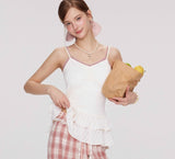 Feminine Double Strap Layered Frill Blouse