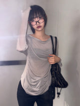 ミドル ドレープ ルーズ フーデッド ロングスリーブ Tシャツ 3カラー