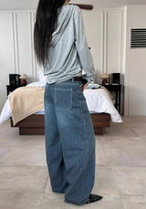 Wide stripe denim pants(2color)