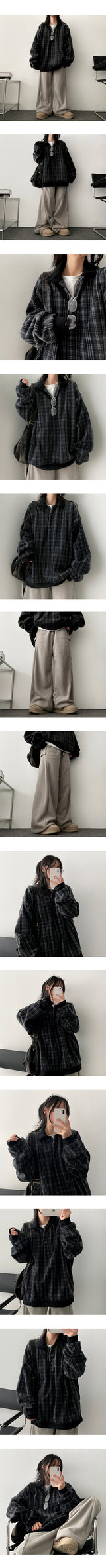 Paden thick boxy fleece checkered collar sweatshirt