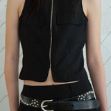 Pocket zipper Sleeveless Shirt Black