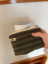 Two-tone terry flat pouch - brown , S size