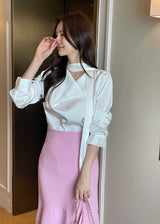 Elnon Drape Satin Tie Blouse
