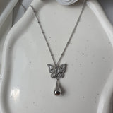 [NMIXX Haewon Necklace] メタリックドュウドロップバタフライネックレス