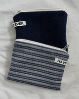 Plain stripe flat pouch - deep blue , M size
