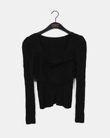 Coil Chiffon Layered Square Neck Slit V-Neck Knitwear