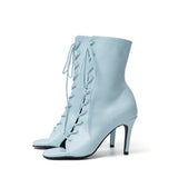 Square Lace-Up Open Toe Heel(Blue)