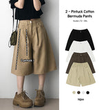 Retro waistband pintuck cotton bermuda pants shorts [short, basic selection]