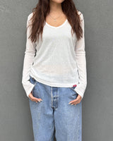 Vネックロングスリーブトップ (WHITE) ウィンメンズ