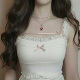 [IDLE Shuhua Necklace] ローズピンクハートプリンセスレイヤードネックレス - シルバーカラー