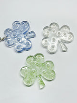 Glittery Pearled  Three-leaf Clover Key-ring Clear White / Couple Birthday Gift Bag Phone Lucky Charm