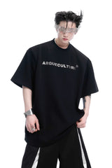 スタッディドエンブロイダードスパインコットンTシャツ