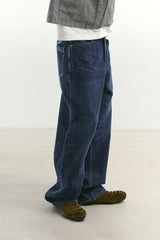 ルーズストレートバイカーデニムパンツ (Washed Navy)