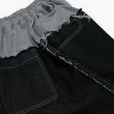 layered deconstructed denim pants_black