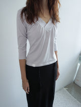 Shirring V-neck Top -Lavender gray