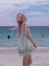 Rose Island モスガーデン オリジナルプリント パッチワーク メッシュ スリップドレス