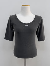 ピンタック Uネック エルボーレングス Tシャツ