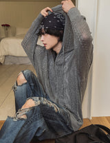 Via See-through Knit Hood Zip-up