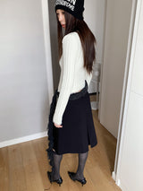 Fur Detail Bold Ribbed Long Sleeve Cardigan