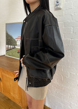 NON COLLAR LEATHER JACKET